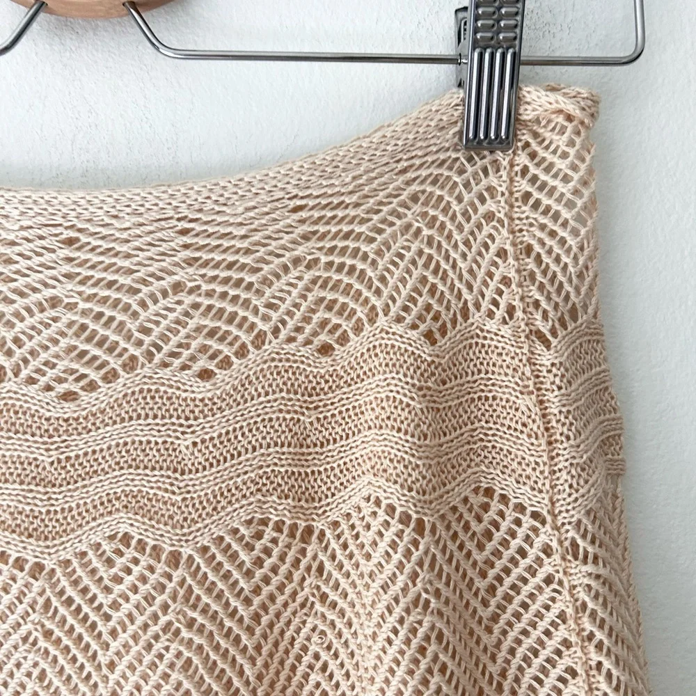 Elegant Tan Crochet Knit Skirt - One Size Neutral